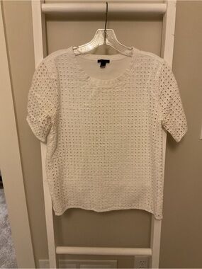 Ann Taylor White Eyelet Short Sleeve Tee